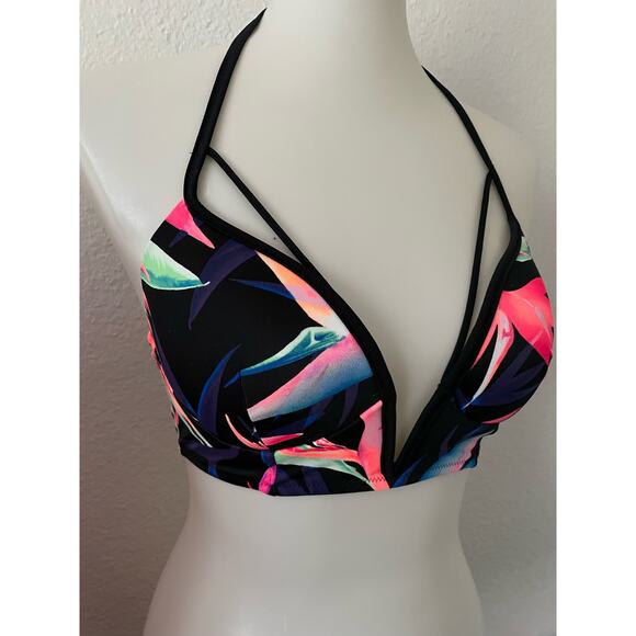 Victoria's Secret Swim Bikini Top Plunge Multicolor Floral Swimwear - Picture 2 of 5